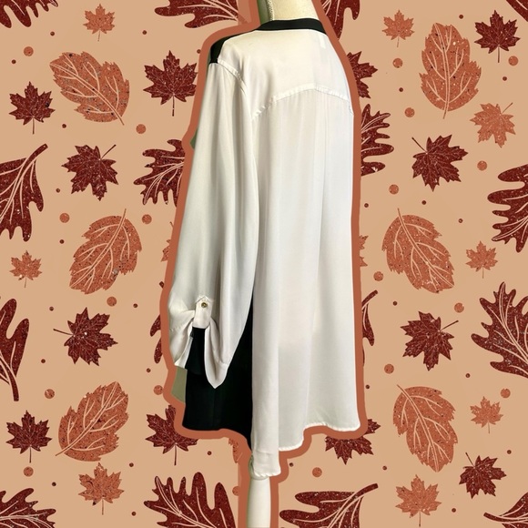 Lane Bryant Black & White Popover Roll-Tab Sleeve Blouse w/ Breast Pockets 26/28 - Picture 7 of 12